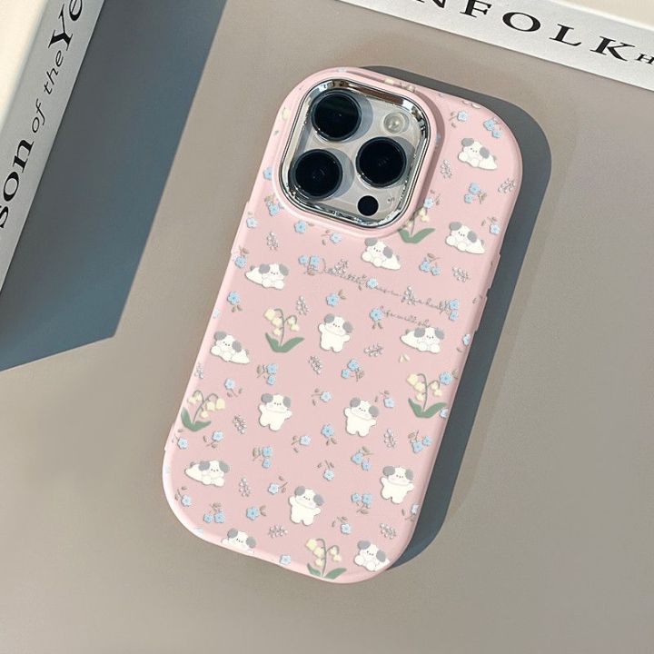 Little%20Fresh%20Blue%20Flower%20Puppy%20Graffiti%20Cover%20Compatible%20for%20IPhone%2015%2011%2014%2013%2012%20Pro%20Max%207Plus%20XR%20XS%20Max%20X%207%208%20Plus%20SE%20Macron%20Plating%20Metal%20Lens%20Case%20-%20Image%203