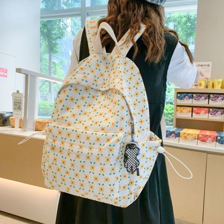 Fashion Students Backpack Large Capacity Aesthetic Leisure Shoulder Bag Nylon Casual Floral School Bag Travel