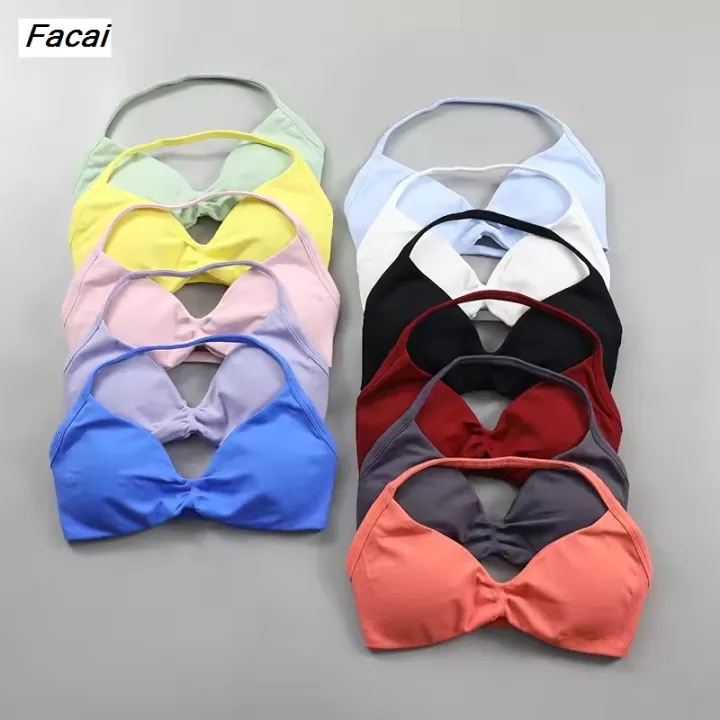 Facai%20Strappy%20Bra%20Women%20Open%20Back%20Gym%20Crop%20Top%20Low%20Support%20Ruched%20Special%20Halter%20Sports%20Bra%20Padded%20Workout%20Yoga%20Tank%20Tops%20-%20Image%203