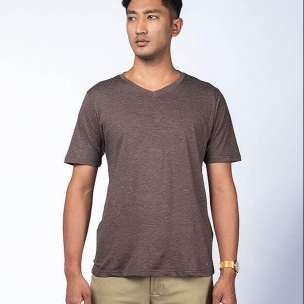 Tshirt - Light Cotton Brown (V-Neck) | Daraz.com.np