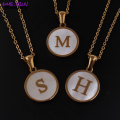Wenefang MHS.SUN Fashion 26 Letters Pendant Necklace Women Girls A-Z Alphabet Stainless Steel Chain Shell Jewelry Simple Design 1Pcs. 
