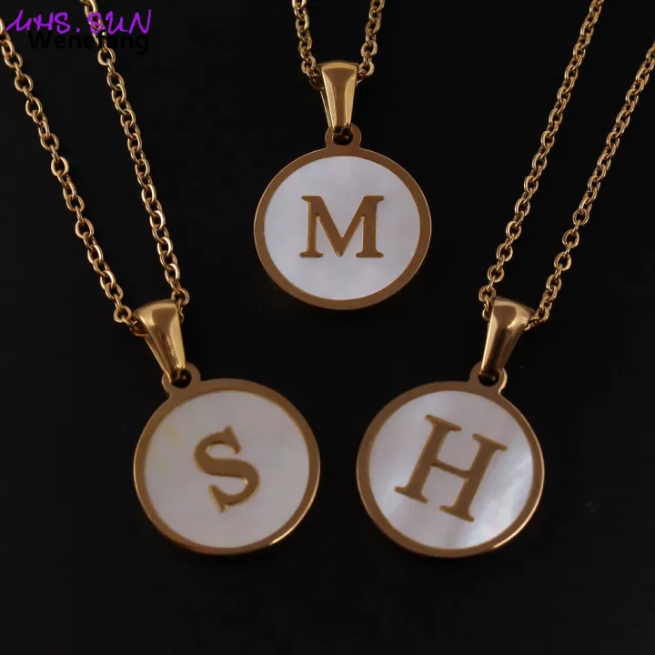 Wenefang%20MHS.SUN%20Fashion%2026%20Letters%20Pendant%20Necklace%20Women%20Girls%20A-Z%20Alphabet%20Stainless%20Steel%20Chain%20Shell%20Jewelry%20Simple%20Design%201Pcs%20-%20Image%202