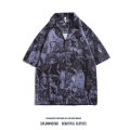 Japanese Style Retro Cashew Flower Full Print Short-sleeved Shirt Men's Trendy Brand Loose Hip-hop Couple Casual Jacket. 