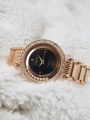Camus Crystal Surrounded Designed Dial With Full Stainless Steel Body Watch For Women - Gold. 