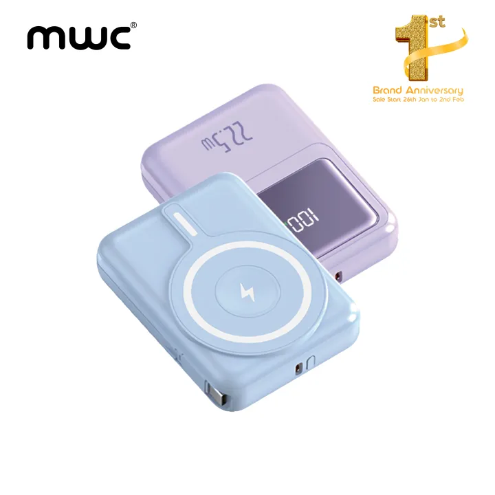 MWC Wireless 10000mAh Power Bank (MWPB01) | Magnetic 15W Wireless Fast Charging | 22.5W PD Fast Charging | Available in 4 Colors