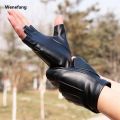 Wenefang Fingerless Driving Gloves PU Faux Leather Outdoor Sports Halloween Role-playing Half Finger Gloves For Male Female Teenagers. 