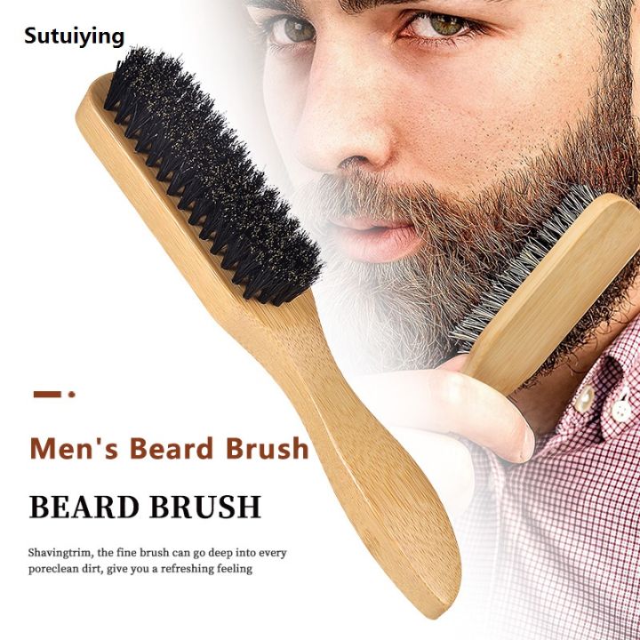 Sutuiying Professional Boar Bristle Bamboo Men's Beard Styling Brush Barber Original Comb Beard Brush Soft Hair Cleaning Brush Broken Hair Beard