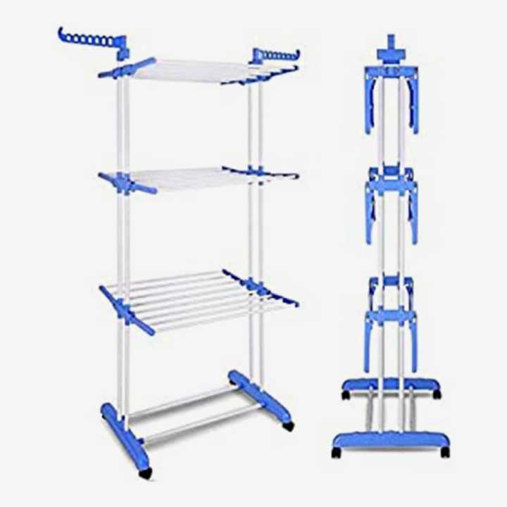 Folding Drying Rack Clothes Rack 3 Tiers Clothes Laundry With Wheels Cloth Shoes Hanger