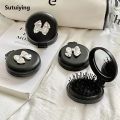 Sutuiying Cute Folding Massage Comb With Makeup Mirror Travel Portable Plastic Original Airbag Small Comb Hair Brush Bow Tie Air Cushion Comb. 
