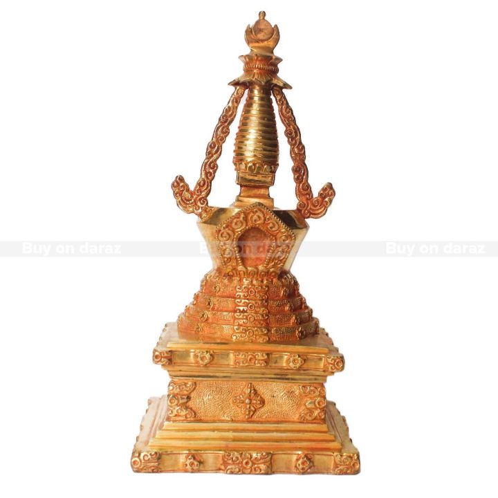 Gold glided Stupa/Chiba/ Chorten Statue : 9 inch