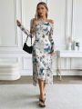Autumn Women Maxi Dresses New Streetwear Fashion Letters Butterfly Print Skew Collar Dress Casual Slim Lady Dress Clothing. 