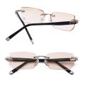 Men Anti Fatigue & Blue-ray Rimless Rhinestone Trimmed Presbyopic Glasses, +3.00D. 