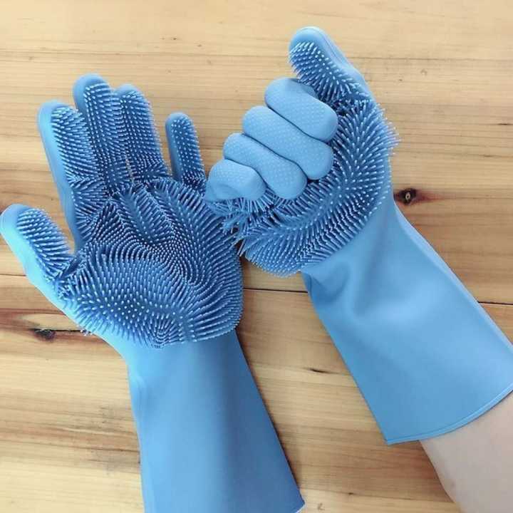 Magic Silicone Dishwashing Gloves Kitchen Tool for Cleaning, Dish Washing, Washing The Car, Pet Hair Care - 1 Pair