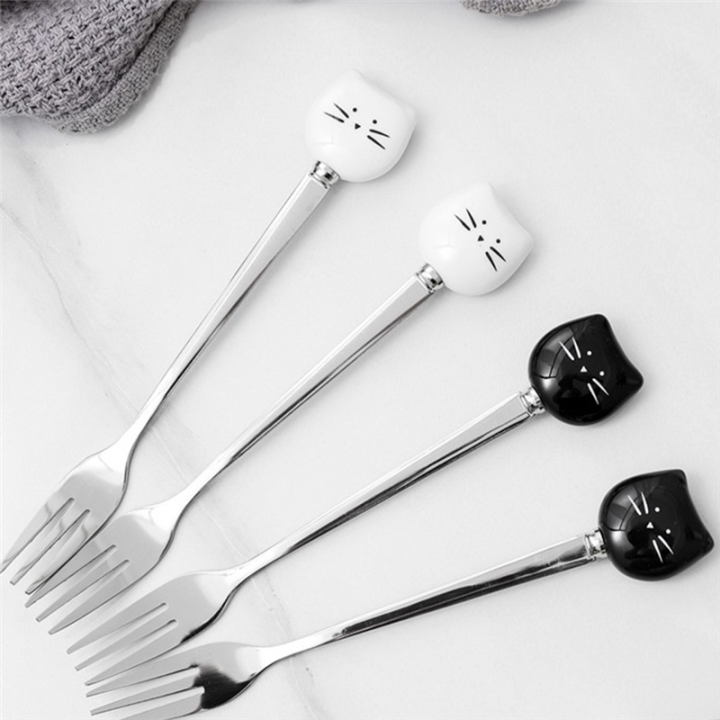 Cute%20Cats%20Coffee%20Spoon%20and%20Fork%20Set,%20Ceramic%20Stainless%20Steel%20Cats%20Dessert%20Spoon%20Drink%20Spoons%20Fruit%20Fork%20Easy%20to%20Use%2014.5cm%20-%20Image%204