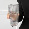 Portable 600ml Capacity Glass Tumbler With Lid and Straw Transparent Glasses Stripe Glass Cup Heat Resistant Reusable Coffee Mug for Juice Water and Iced Coffee Drinkware. 