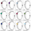 2023 New 925 Silver 12 Months Colorful Birthstone Beaded With Crystal Pandor Rings For Women Birthday Gift Fine Jewelry. 
