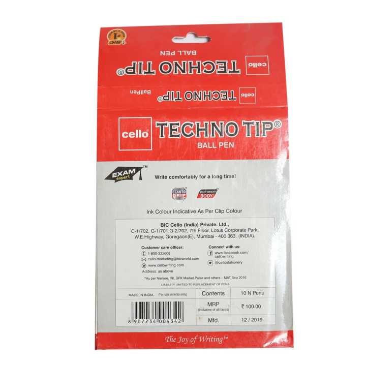 Cello%20Techno%20Tip%20Red%20Ball%20Pen%2010pcs%20-%20Image%203