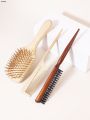 Sutuiying 3PCS styling set, natural bamboo and wood anti-static massage Sales promotion brush, pointed tail comb, wooden comb, household salon tool. 