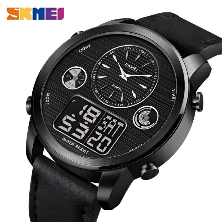 SKMEI%201653%20Men%E2%80%99s%20World%20Time%20Dual%20Display%20Movement%20LED%20Electronic%20Multifunction%20Leather%20Strap%20Watch%20%E2%80%93%20Black%20-%20Image%202