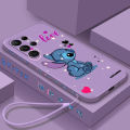 Stitch Angel Cartoon Disney Liquid Left Rope For Samsung Galaxy S24 S23 S22 S21 S20 FE S10 Ultra Plus Lite 5G Cover Back. 