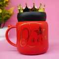 1 Pcs Red & Black Queen+King Ceramic Cup-Crown Mug With Lid For Coffee,Tea. 
