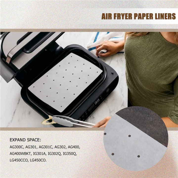 100%20Pcs%20Air%20Fryer%20Parchment%20Liner,Perforated%20Square%20Air%20Fryer%20Liner%20for%20Foodi%20Grill%205%20in%201%20AG301%20Dual%20Air%20Fryer%20-%20Image%203