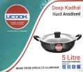 UCOOK Hard Anodised Induction Based Steel Lid Deep Kadhai 5 Litres. 