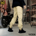 VIRJEANS (VJC836) Cargo Box Joggers 6 Pocket Pant For Men-Cream. 