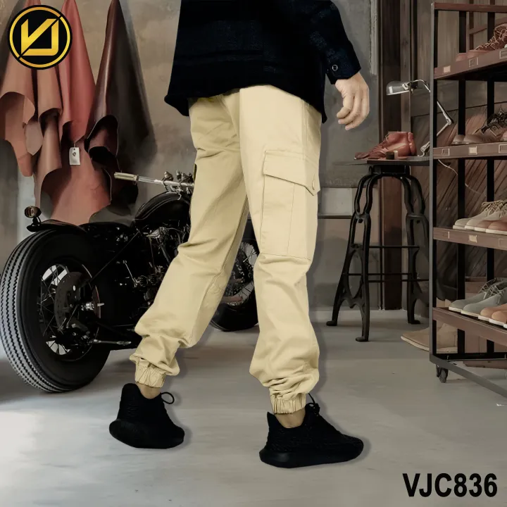 VIRJEANS%20(VJC836)%20Cargo%20Box%20Joggers%206%20Pocket%20Pant%20For%20Men-Cream%20-%20Image%203
