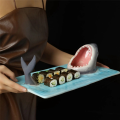Ceramic Rectangular Design Sushi Plate and Cheese Board, Perfect for Kitchen Table Decor. 