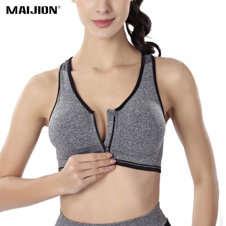 Sports Zipper Push-ups Ladies Ports Bra, Thick Wireless Shockproof Breathable Sports Top, Fitness Gym ,Yoga Sports Bra Top