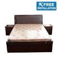 Sunrise Furniture Seesau Wood Queen Size Bed With 2 Side Table - Dark Walnut. 
