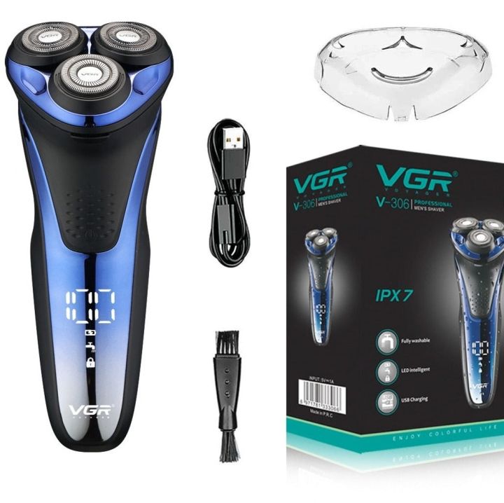 VGR V-306 Electric Shaver And Beard Trimmer IPX7 Fully Waterproof 3 Head Shaver Wet & Dry Rotary Shavers With Pop-up Trimmer Razor