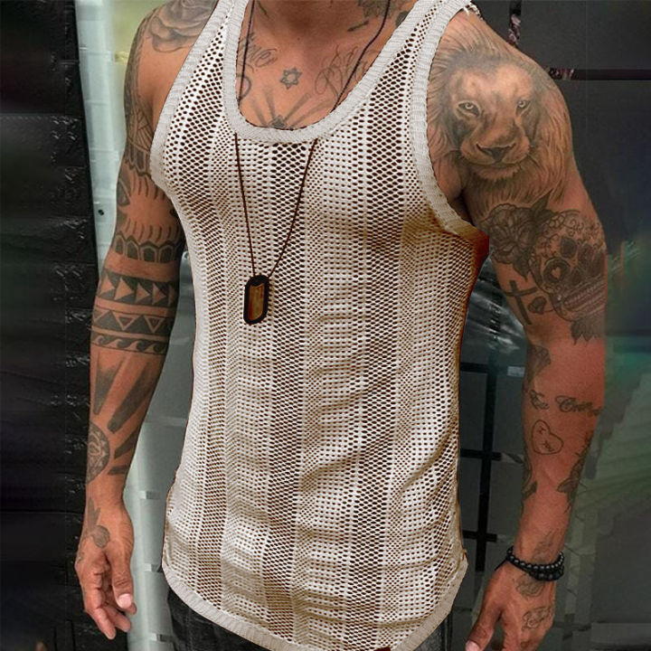 European%20and%20American%20New%20Men's%20Summer%20Thin%20Sleeveless%20Men's%20Vest%20White%20Mesh%20Hollow%20Sports%20Top%20SY0023%20-%20Image%203