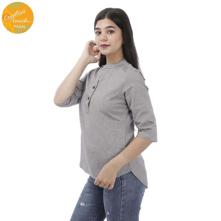 Creative%20Touch%20Grey%20Front%20Buttoned%20Premium%20Quality%20Cotton%20Kurta%20Shirt%20For%20Women%20WTP4796%20-%20Image%203