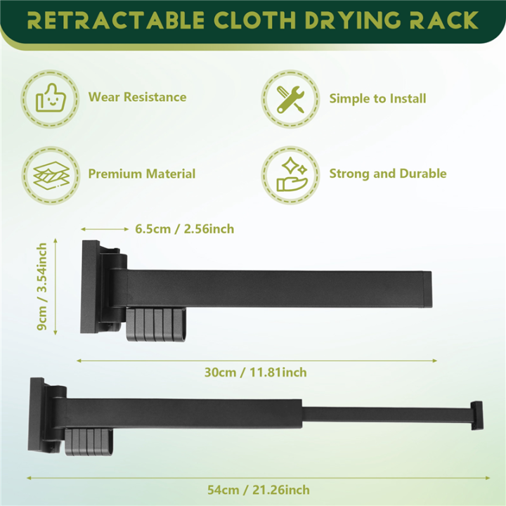 Folding%20Clothes%20Hanger%20Wall%20Mount%20Retractable%20Cloth%20Drying%20Black%20C%20-%20Image%202
