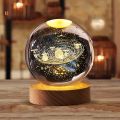 Night Lights 3D Solar System Crystal Ball Night Light Warm White Wooden Base Fantasy Decoration Ball Projection Lamp. 
