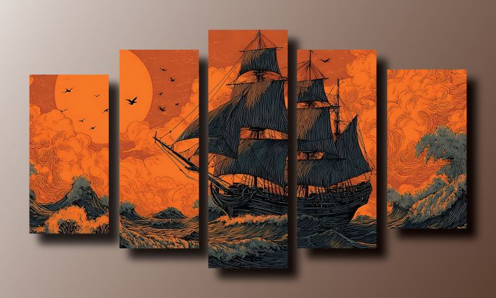 Pirate%20Ship%20Canvas%20Wall%20Art%20Wall%20Art%20Poster%20Print-%205%20pcs%20-%20Image%202