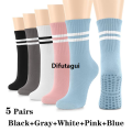 Difutagui 5 Pairs Pilates Socks for Women Yoga Socks Pure Cotton Non Slip Silicone Fashion Grips Indoor Sport Fitness Pilates Yoga Gym Dance Socks. 