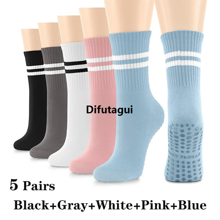 Difutagui%205%20Pairs%20Pilates%20Socks%20for%20Women%20Yoga%20Socks%20Pure%20Cotton%20Non%20Slip%20Silicone%20Fashion%20Grips%20Indoor%20Sport%20Fitness%20Pilates%20Yoga%20Gym%20Dance%20Socks%20-%20Image%204