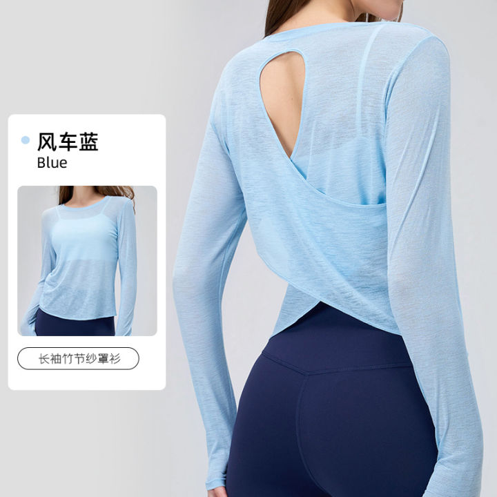 New%20slub%20yarn%20loose%20breathable%20luxury%20yoga%20wear%20top%20long%20sleeve%20hollow%20beauty%20back%20slim%20yoga%20blouse%20women%20-%20Image%208