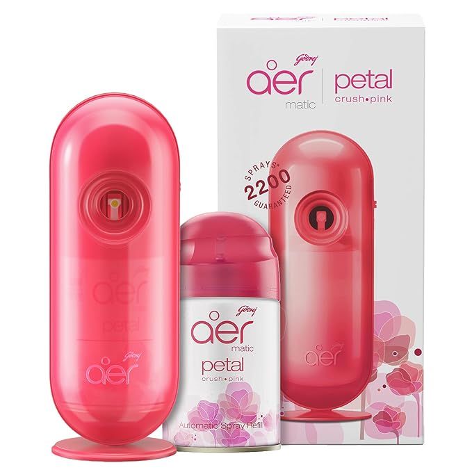 Godrej aer Matic Kit (Machine + 1 Refill) - Automatic Room Fresheners with Flexi Control Spray | Petal Crush Pink | 2200 Sprays Guaranteed | Lasts up to 60 days (225 ml)