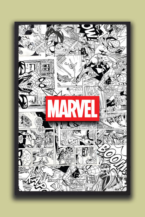 Marvel%20Spider-Man%20Comic%20Collage%20Printed%20Wall%20Poster%20%E2%80%93%20Black%20&%20White%20Superhero%20Artwork%20%7C%20One%20Piece%20Frame%20-%20Image%203