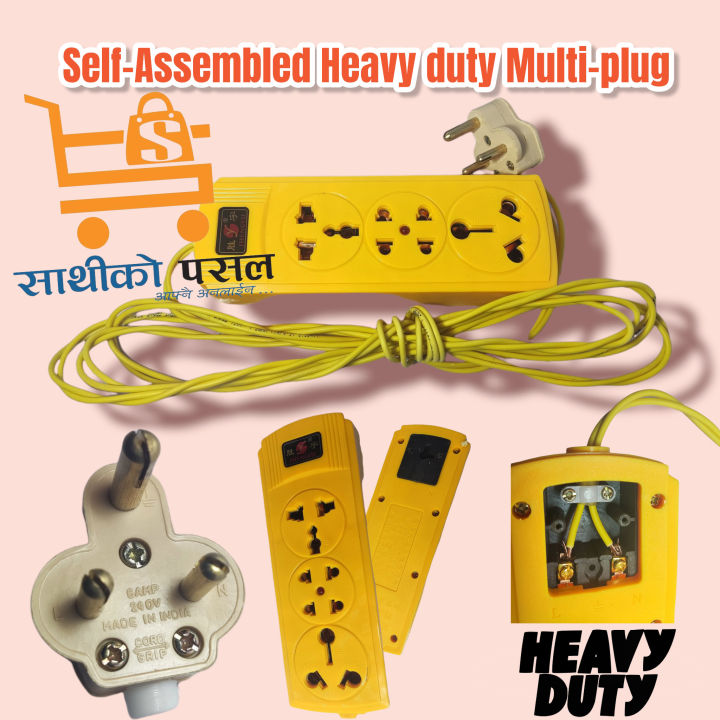 1M - Self-Assembled Heavy Duty Multi-Plug Power Socket Cordless With Wire  For Heaters, Kettle And Other High Voltage Uses  16A