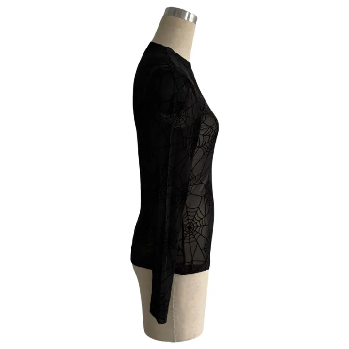 Y2K%20Slim%20Fit%20T-Shirts%20for%20Women%20Long%20Sleeve%20High%20Neck%20Tops%20Mesh%20Stretchy%20Going%20Out%20Tops%20Fashion%20Shirt%20Black%20XXL%20-%20Image%207