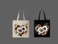 Sunflower & Leopard Heart Printed Tote Bag | White & Black. 