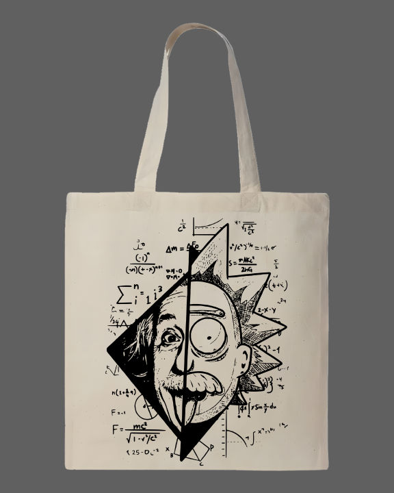 Albert%20Einstein%20&%20Rick%20Sanchez%20Mashup%20Math%20Formulas%20Printed%20Tote%20Bag%E2%80%93%20Eco-Friendly%20Cotton%20Shoulder%20Shopping%20Bag-White,%20Black%20-%20Image%202