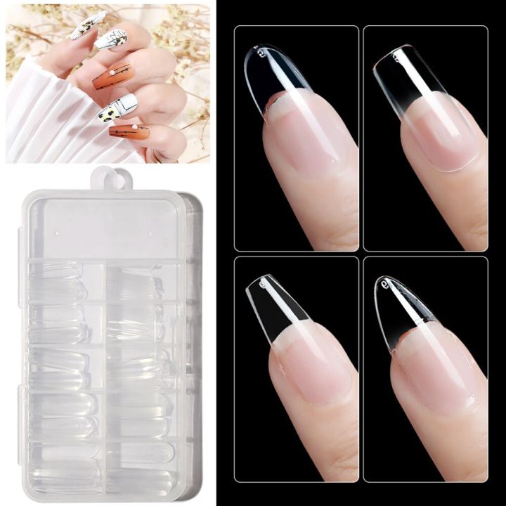 100 Pcs Transparent Fake Nails With Glue