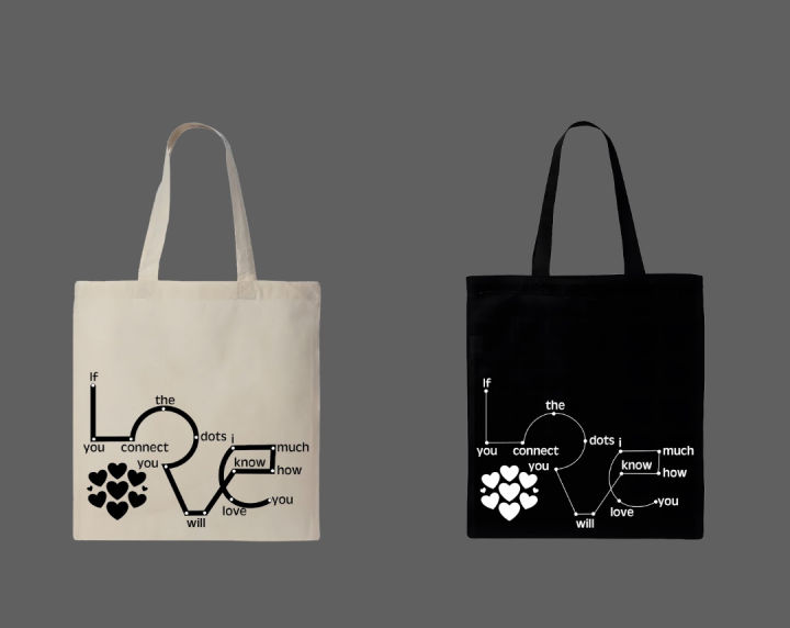 "Connect The Dots" Love Quote printed Tote Bag– Black & White