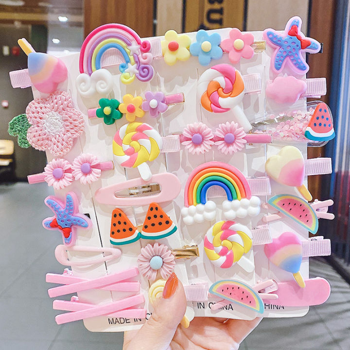 ANX Cute Rainbow Candy Accessories Set/Polymer Clay Hair Clip Cutters Infant Hair Clips Hair Clip / 14 Pcs In 1 Packet